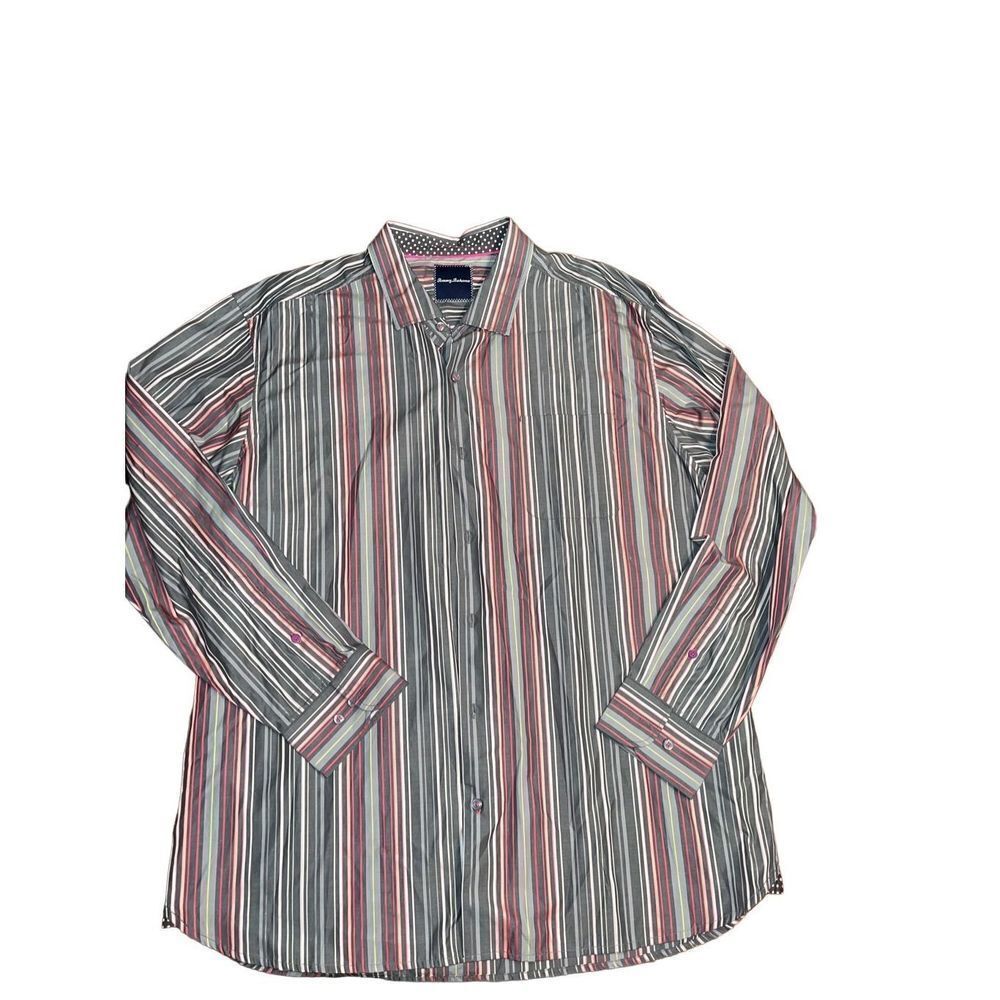Tommy Bahama Mens Long Sleeve Cotton Button Down Shirt XXL Gray Stripe